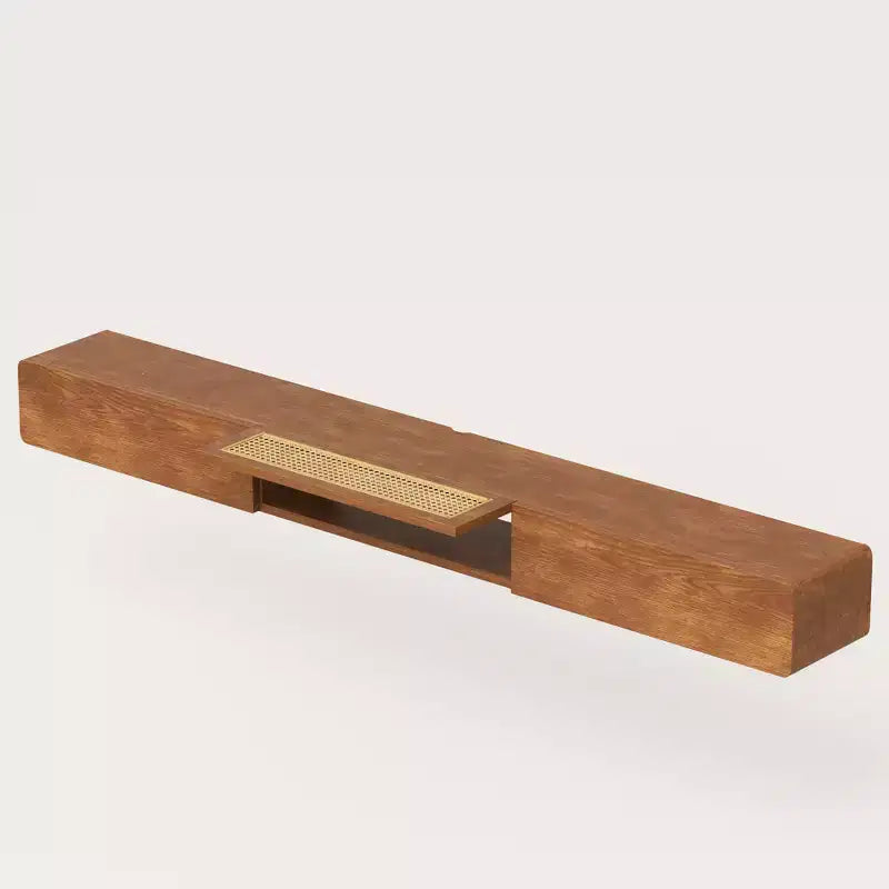 Meuble TV flottant de 78,74 po pour téléviseur de 85 po, console multimédia murale avec porte en rotin et tiroirs, étagère de divertissement moderne Gaoyangjiaju