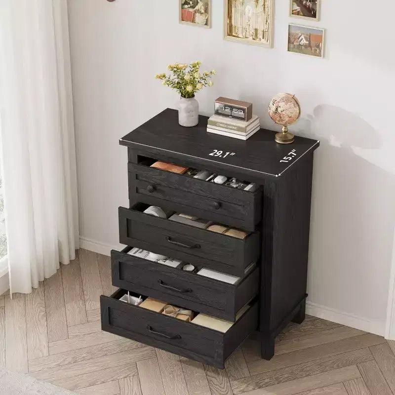 GustoWave Commode 4 tiroirs pour chambre à coucher, commode verticale haute de 88,4 cm avec grand rangement, commode en bois autoportante pour chambre à coucher, salon