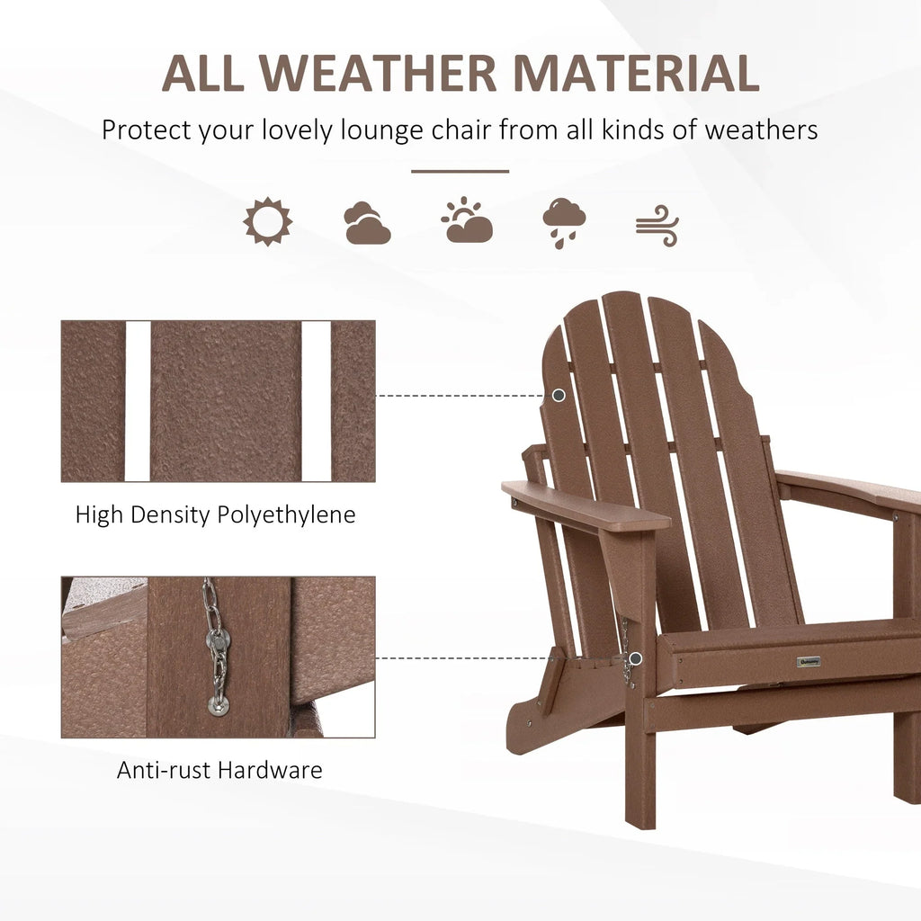 Chaise Outsunny Adirondack Pliante, Chaises de Plage Longues en Plastique HDPE Tout Temps pour Patio, Terrasse et Mobilier de Jardin