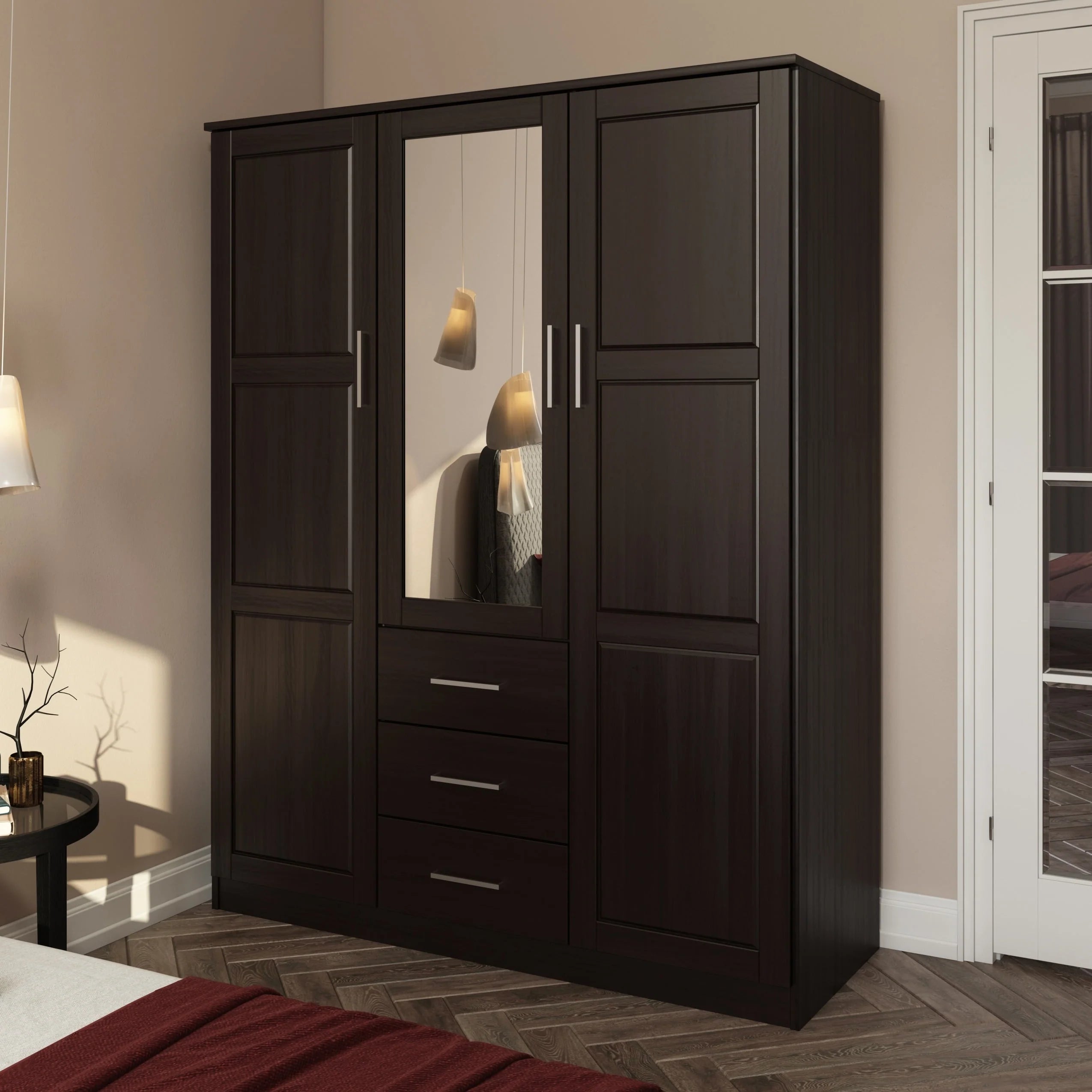 Palace Imports Armoire Cosmo 3 portes 100 % bois massif avec portes en bois massif ou portes miroir