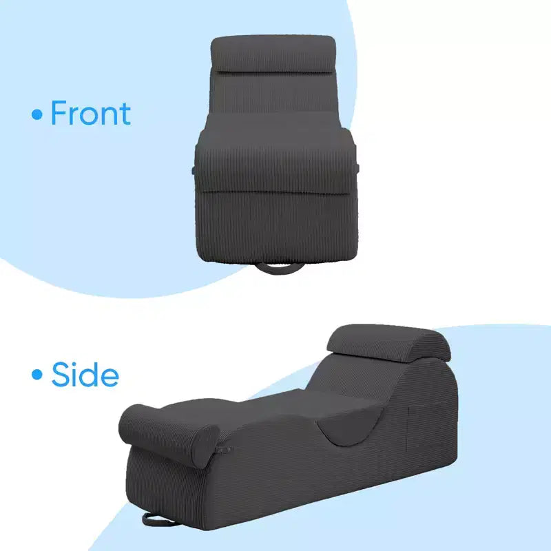Mjkone Chaise Longue de Yoga en Velours Côtelé, Canapé de Yoga Incurvé avec Appui-Tête/Coussin Lombaire/Repose-Pieds Amovibles, Base Antidérapante