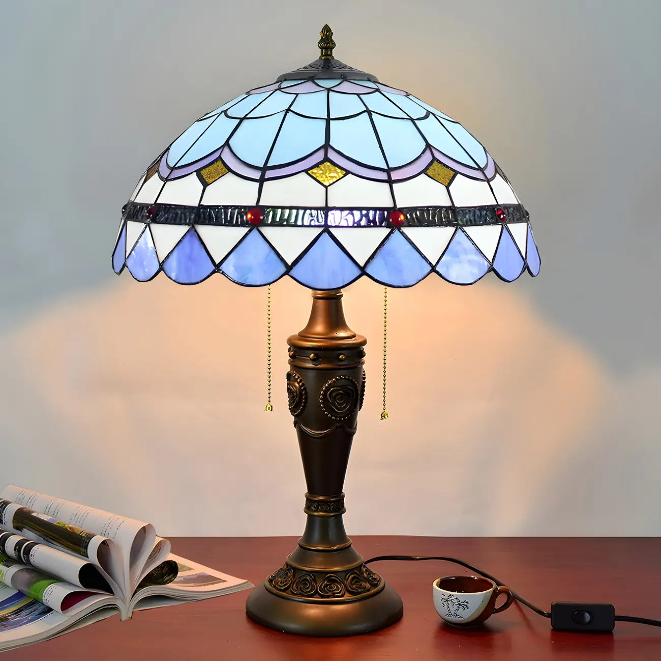 HomeyFad Lampe de table à 2 lumières dôme en verre inoxydable vintage