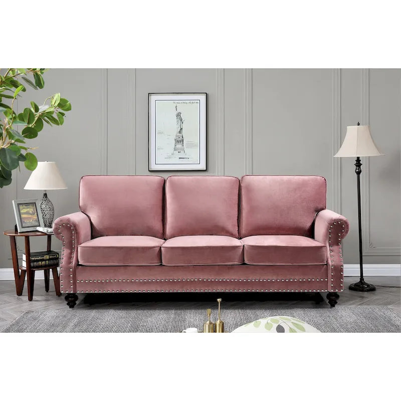 Ensemble 2 pièces Suffield en velours avec têtes de clou – Causeuse et Canapé