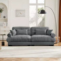 Grand canapé moderne à deux places avec accoudoirs rembourrés, canapé deux places en velours avec coussins lombaires et oreillers décoratifs, chambre à coucher, gris
