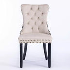 Lot de 2 chaises de salle à manger en velours noir classique, chaises de salle à manger contemporaines en bois massif capitonnées en velours avec pieds en bois cloutés