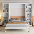 Lit escamotable en bois Queen/Grand avec bureau et étagères de rangement, blanc -ModernLuxe