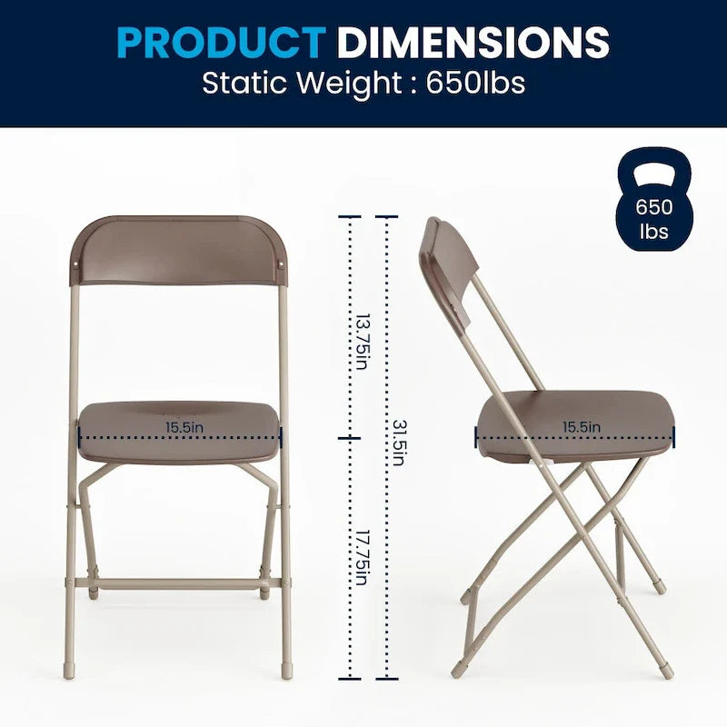Chaise pliante en plastique – Lot de 10 – Capacité de poids de 295 kg – Chaise d'événement