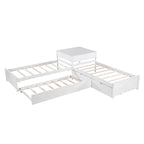 Lit plateforme en L moderne blanc de taille double avec lit gigogne et tiroirs pour chambre à coucher