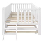 Cadre de lit double avec lit gigogne et garde-corps, lit plateforme bas avec escalier pour garçons et filles