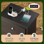 GALAXHERO Grande table de chevet avec station de charge, table de nuit en bois avec 3 tiroirs, table d'appoint pour chambre et dortoir, avec 2 ports USB et 2 prises AC