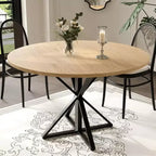 Table de salle à manger ronde de 120 cm pour 4 personnes, tables de cuisine en bois avec pied en métal et plateau en 4 parties, peu encombrante, table de dîner circulaire pour la maison