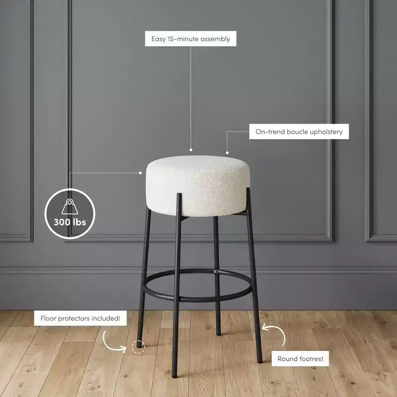 Nathan James Lot de 4 tabourets de bar sans dossier Isaac hauteur comptoir Boucle Blanc