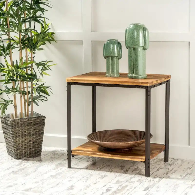 Table d'appoint en métal rustique Ronan Wood de Christopher Knight Home