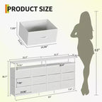 Commode TV de 160 cm en tissu pour chambre à coucher - Commode longue à 12 tiroirs pour salon - Commode noire avec étagères ouvertes