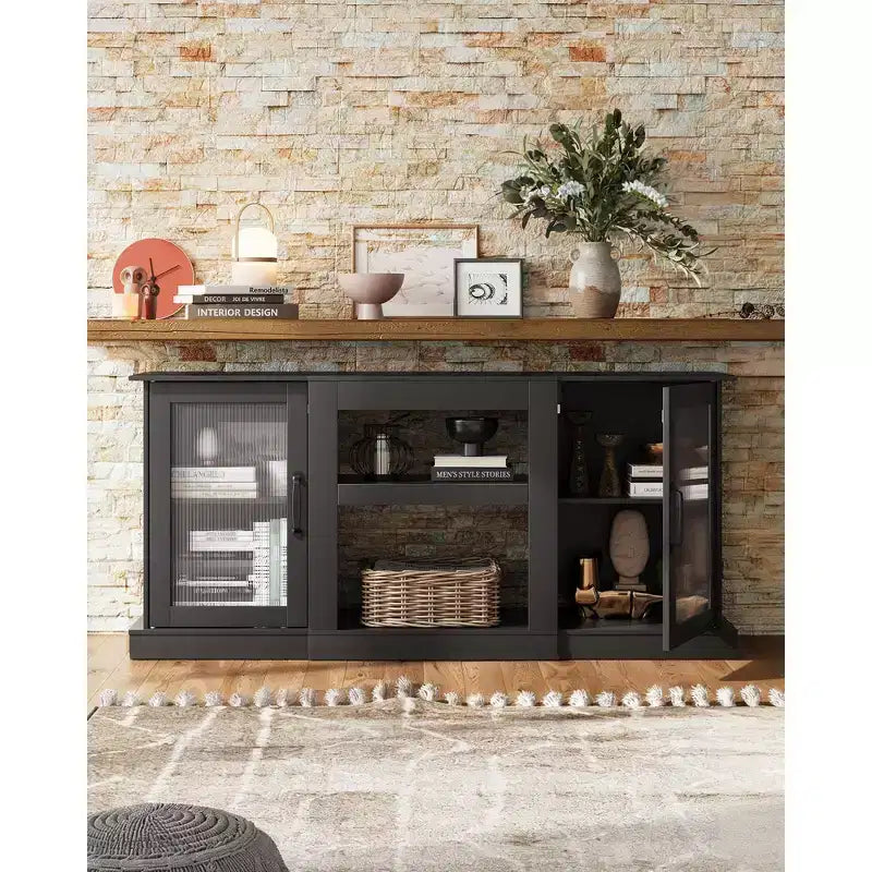 Meuble TV DEXYLLO de style moderne du milieu du siècle pour téléviseur de 75 pouces, console TV pour salon, meuble TV avec armoires de rangement, chambre à coucher