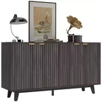 Bahut Homcom à portes cannelées avec rangement, buffet de rangement moderne de 140 cm avec 4 portes, 2 étagères réglables et 5 pieds en bois