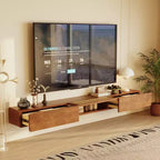 Meuble TV flottant mural Luck Live Mid-Century Modern 200 cm avec portes et tiroirs en rotin