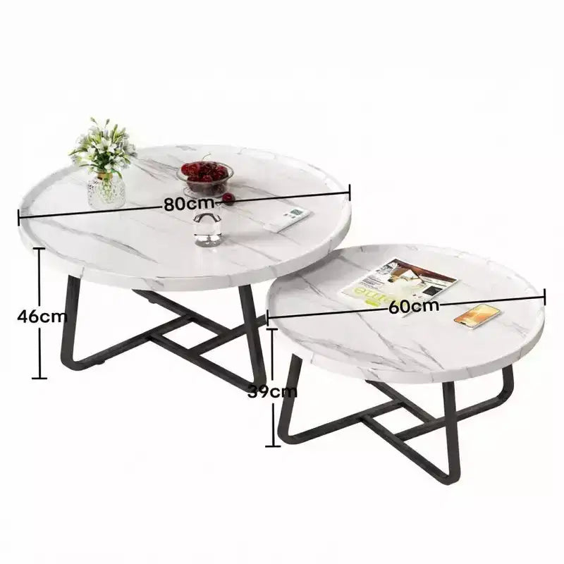 Ensemble de 2 tables basses gigognes rondes, style scandinave, petites tables basses et d'appoint pour salon, chambre à coucher, balcon