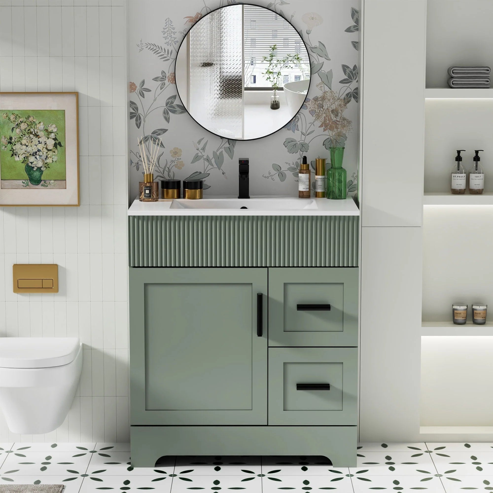 Meuble-lavabo de salle de bain Wavy Line 30/36/48 avec évier et robinet