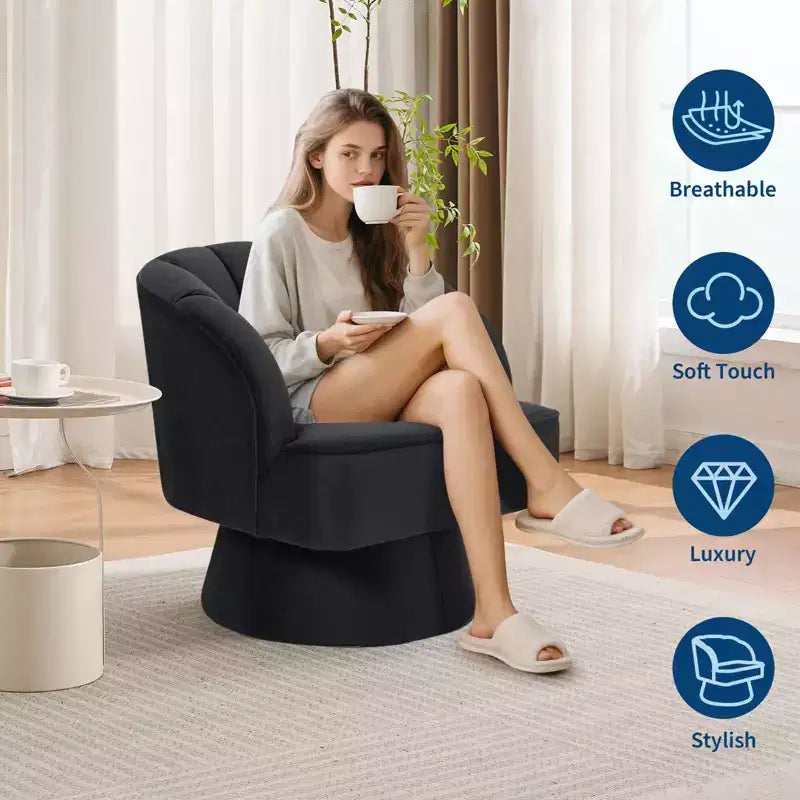 Fauteuil pivotant GustoWave avec accoudoirs, fauteuil rond en velours pivotant à 360° de style Mid-Century, fauteuil moderne pour salon
