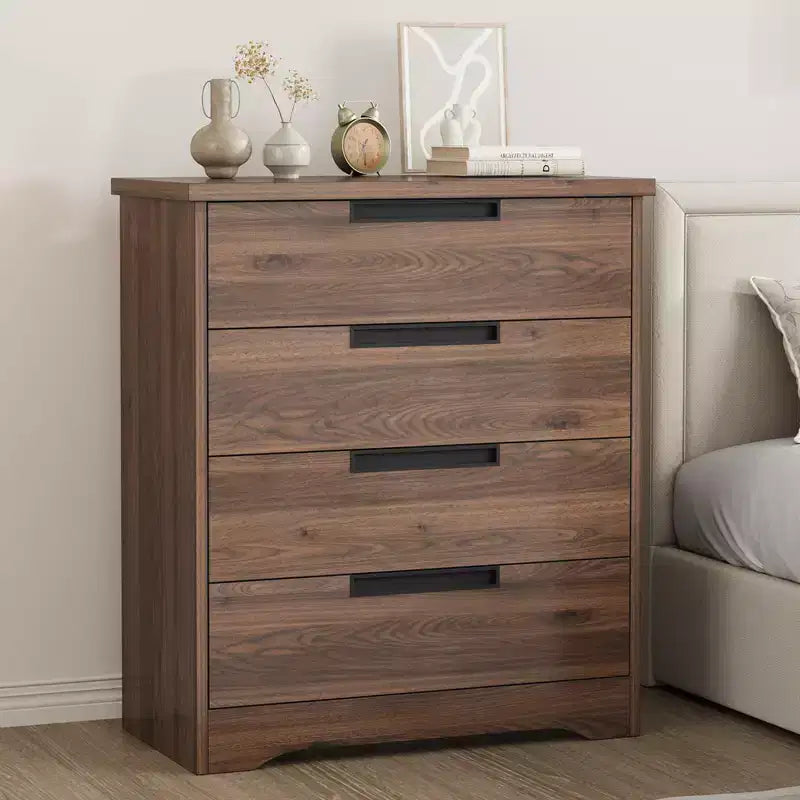 Commode 4 Tiroirs pour Chambre à Coucher, Tiroirs avec Poignées Intégrées, Organiseur de Commode en Bois pour Salon, Chambre de Bébé, Couloir et Entrée