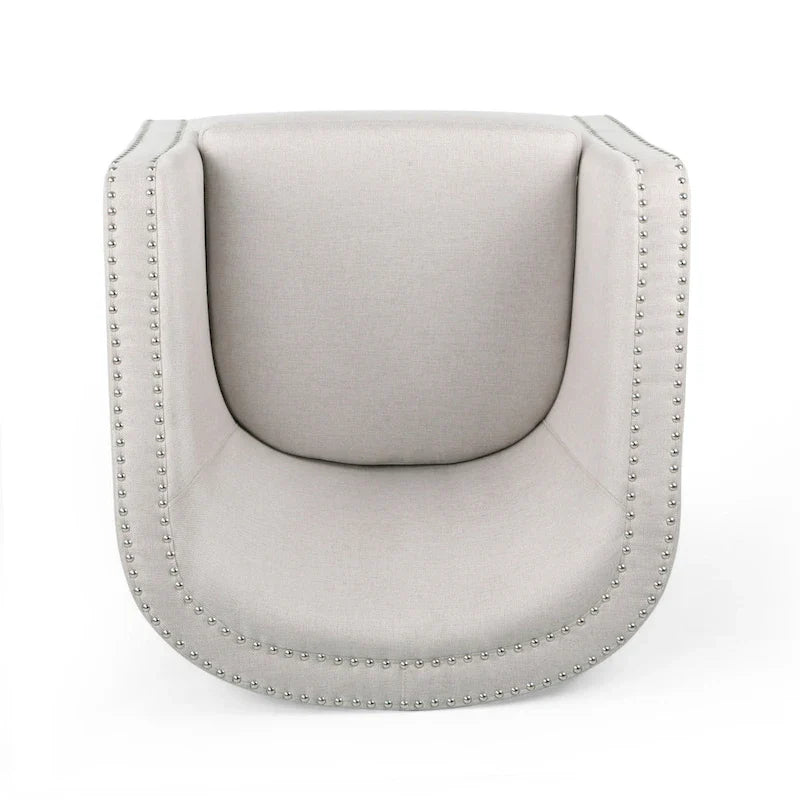 Fauteuil pivotant, style baril rond classique, tissu beige blé