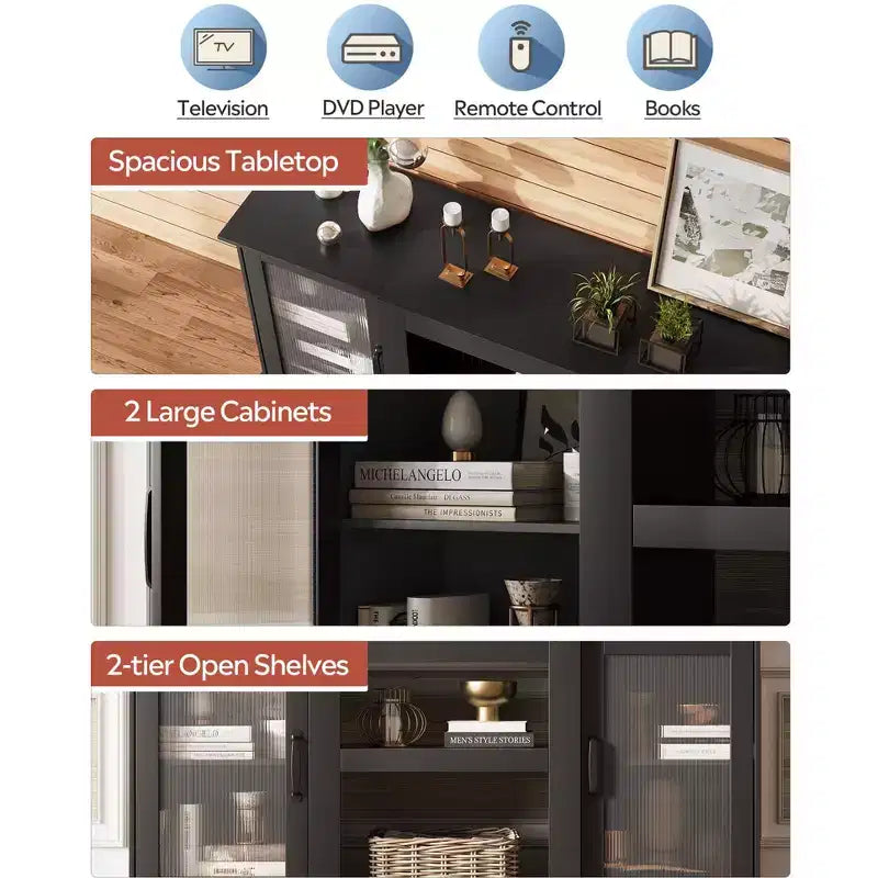 Meuble TV DEXYLLO de style moderne du milieu du siècle pour téléviseur de 75 pouces, console TV pour salon, meuble TV avec armoires de rangement, chambre à coucher
