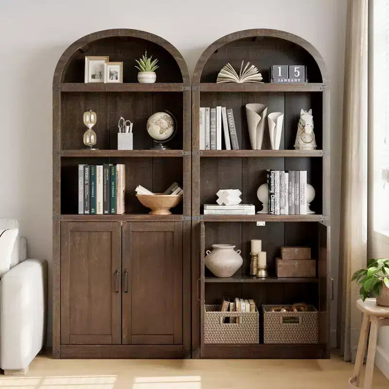 Bibliothèque avec portes Étagère cintrée 182 cm de haut Bibliothèque de style rustique avec étagères Bibliothèques en bois pour la maison, le bureau, le salon