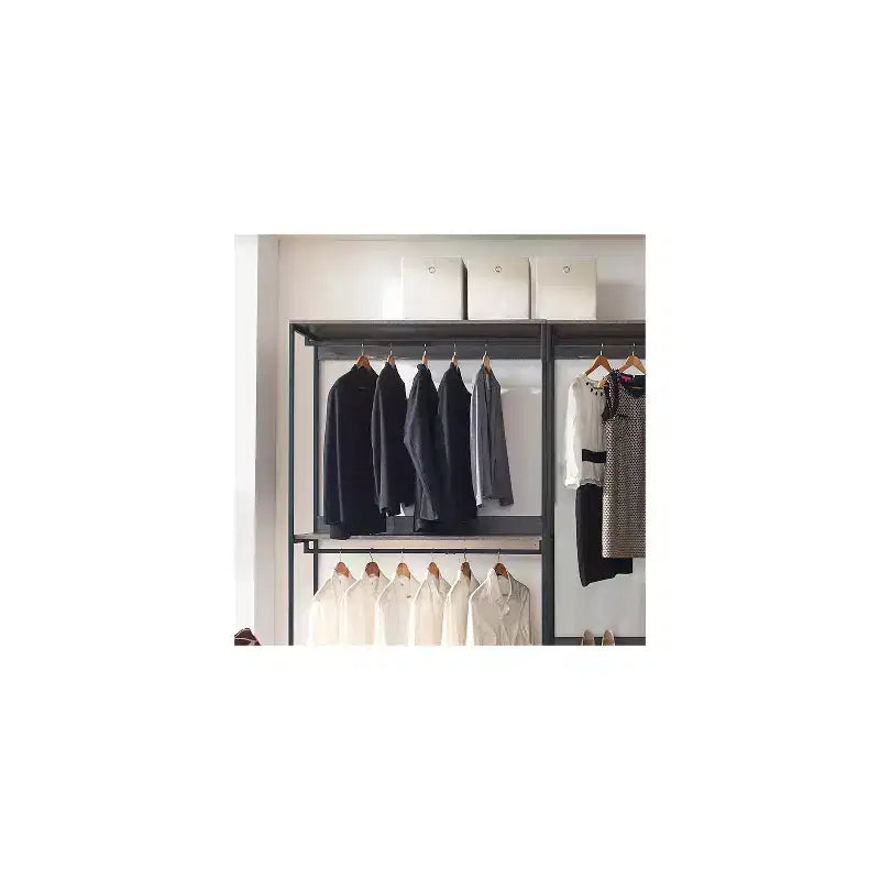 Système de placard HomeStock 77,7 po (H) x 143 po (L) en bois composite noir pour rangement universel avec bacs de rangement