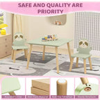 Table et chaises en bois Etokfoks Sloth pour enfants avec 2 chaises animaux Vert sauge pour salle de jeux, chambre, salle de classe