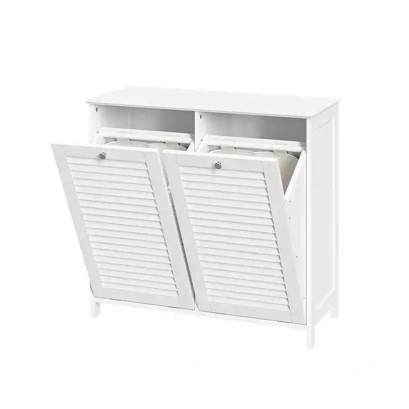 Meuble à Linge Double RiverRidge Ellsworth avec Poubelle Basculante et Sac de Rangement en Tissu Amovible - Blanc