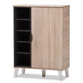 Meuble à chaussures en bois 1 porte Adelina Mid-Century Modern Baxton Studio - Marron : Organiseur de chaussures autoportant pour entrée, peut contenir 15 paires