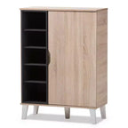 Meuble à chaussures en bois 1 porte Adelina Mid-Century Modern Baxton Studio - Marron : Organiseur de chaussures autoportant pour entrée, peut contenir 15 paires