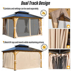 Tonnelle EROMMY à toit rigide, pergola extérieure avec double toit, moustiquaire et rideaux, auvent robuste pour patio, jardin, fête au bord de la piscine