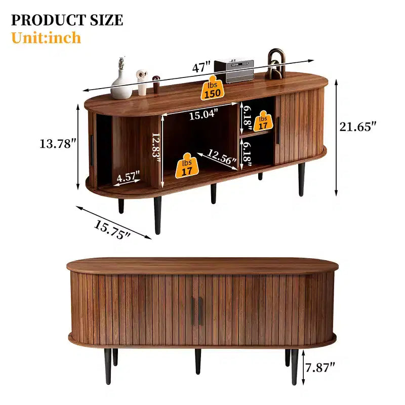 JVNOXK 55 Table de Console TV Moderne avec Compartiment de Rangement et Porte Coulissante - Meuble TV-Hifi Noyer pour Salon, Chambre, Bureau