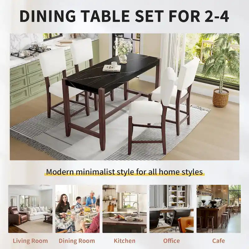 Ensemble de salle à manger 5 pièces à hauteur de comptoir, table de bar en faux marbre et 4 chaises rembourrées