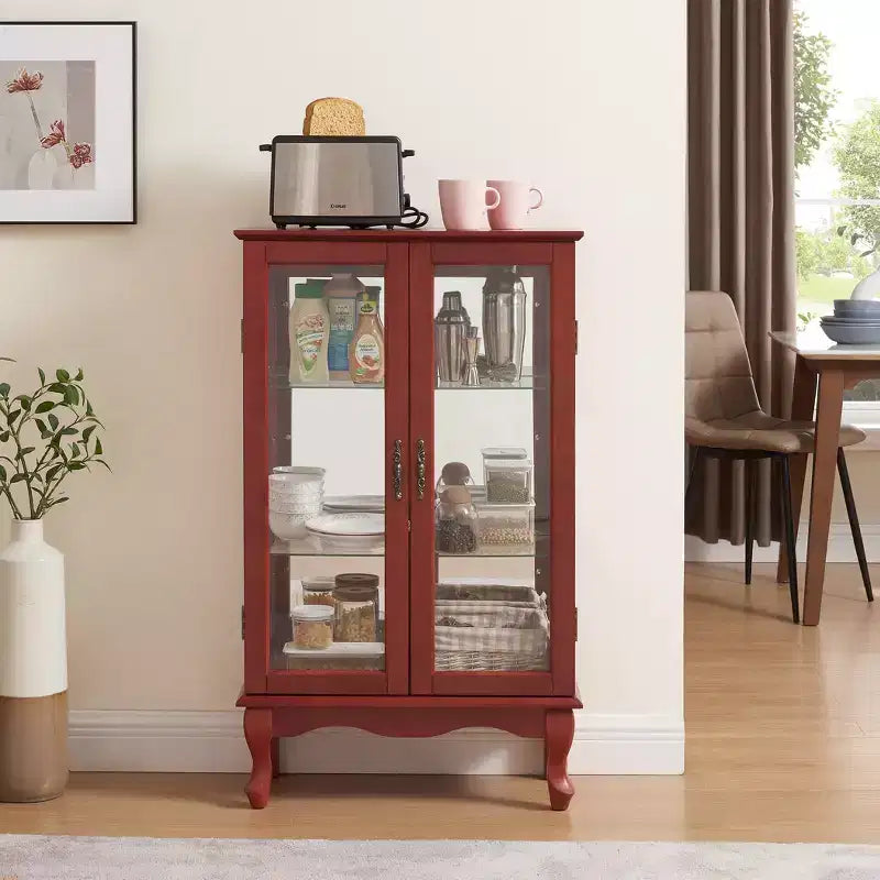 Vitrine à 2 portes avec portes en verre trempé, panneau arrière miroir, étagères réglables et éclairage pour le bureau à domicile