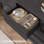 Commode 7 tiroirs pour chambre à coucher, commode noire avec poignées concaves, commode moderne à 7 tiroirs pour chambre, salon, chambre d'enfant