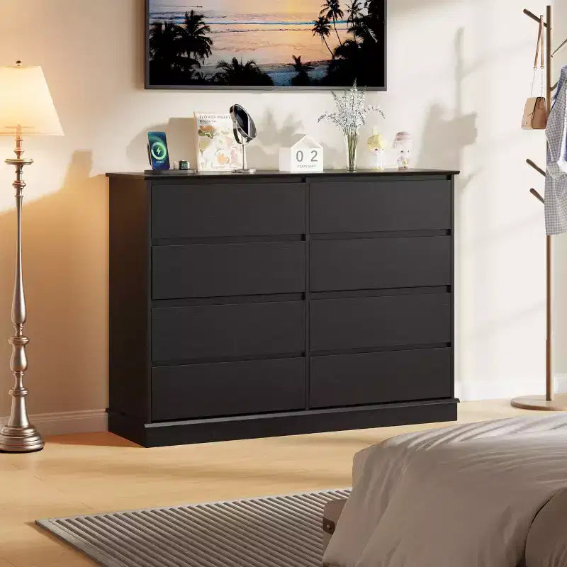 Commode double COZONY 51 po de large à 8 tiroirs – Grande commode horizontale avec tiroirs profonds et plateau large pour chambre, dressing, salon et couloir