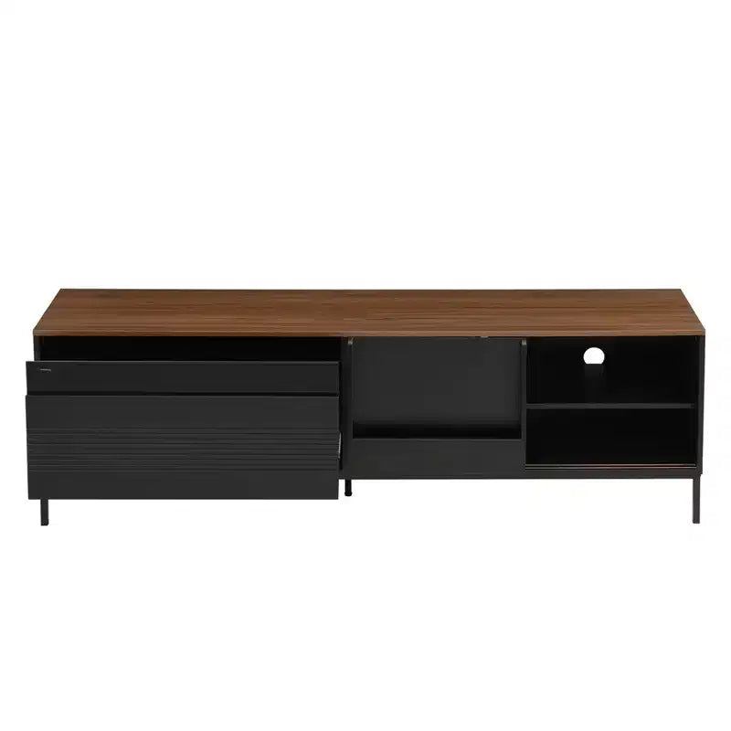 Meuble TV moderne pour téléviseurs jusqu'à 75 pouces, meuble de divertissement en bois de 180 cm avec rangement et porte coulissante, table console multimédia pour salon et chambre