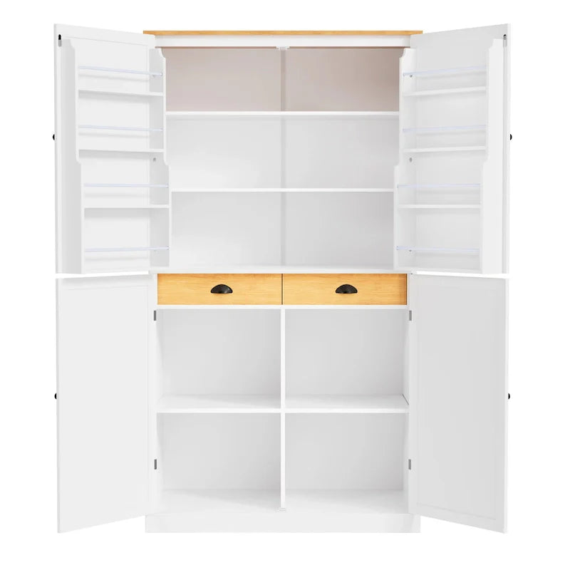 Garde-manger de cuisine autoportant avec 2 tiroirs, meuble de rangement avec 8 étagères de porte, armoires avec 2 étagères réglables