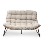 Causeuse double Papasan avec coussin, rotin PE tout temps et cadre en métal pour l'intérieur et l'extérieur