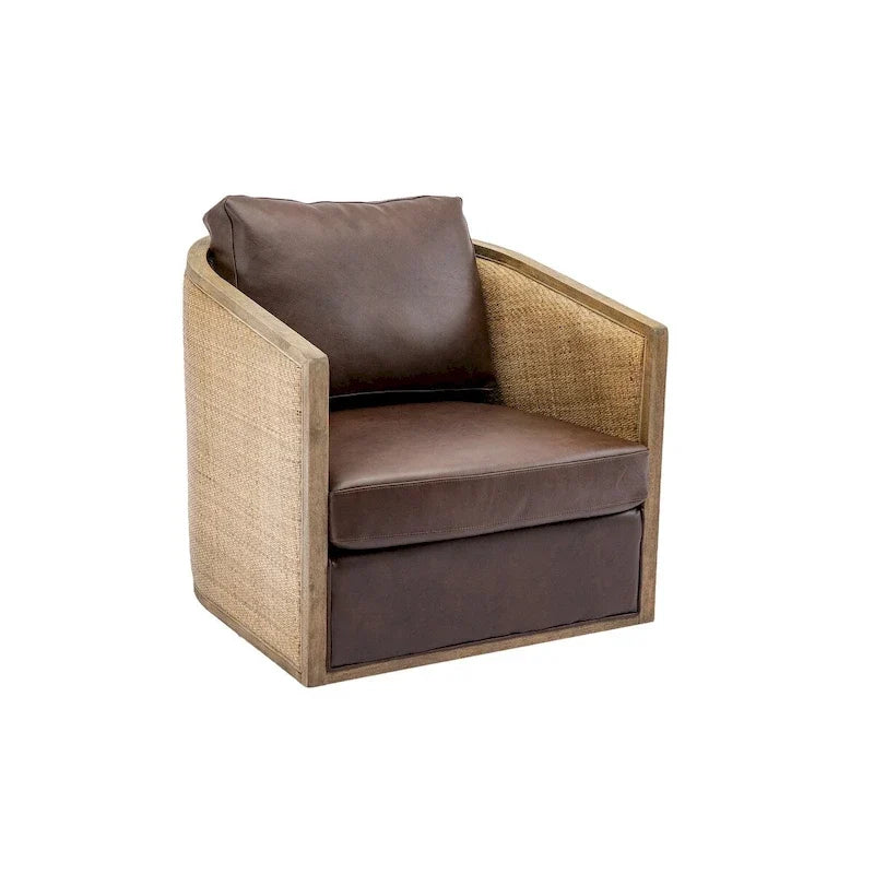 Fauteuil pivotant, fauteuil d'appoint rond confortable, fauteuil club pivotant à 360 degrés, fauteuil de loisirs avec cadre en rotin tressé