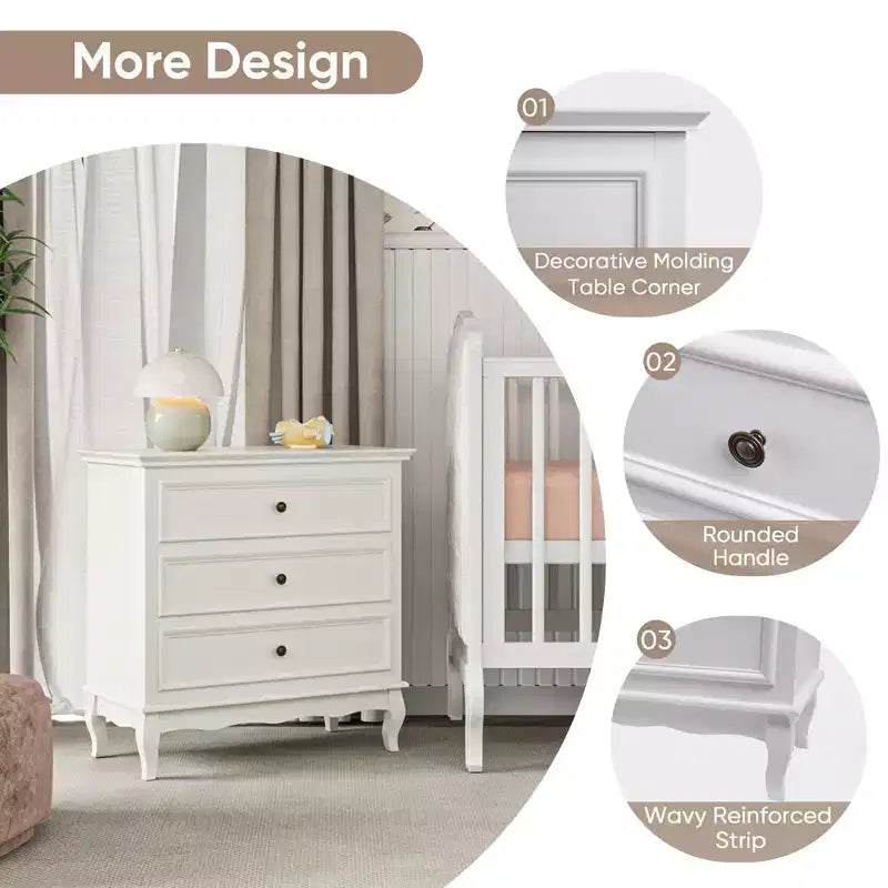 Commode Heynemo à 3 tiroirs pour chambre à coucher, grande commode avec glissières à roulement à billes, table de chevet/cabinet de rangement en bois moderne pour salon