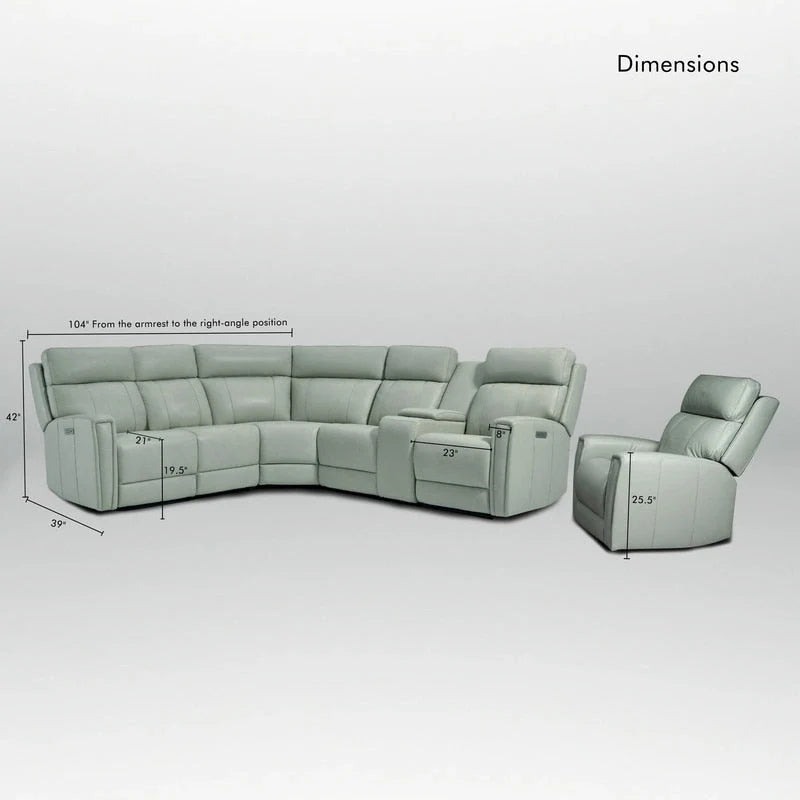 Canapé d'angle électrique 6 places en cuir véritable 104 L et fauteuil inclinable 39 L avec zéro gravité, ports USB, 2 fauteuils fixes sans accoudoirs