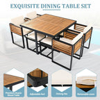 Ensemble de salle à manger d'extérieur 18 pièces en bois d'acacia, 8 chaises rembourrées, 8 poufs et 2 tables carrées