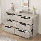 Commode à 6 tiroirs pour chambre à coucher, organiseur double moderne avec poignées encastrées, commode en bois pour salon
