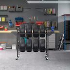Support à pneus, capacité de 227 kg, support de rangement de pneus roulant réglable avec 2 étagères et 4 roulettes pivotantes pour garage, pneus de VUS et de camions, noir