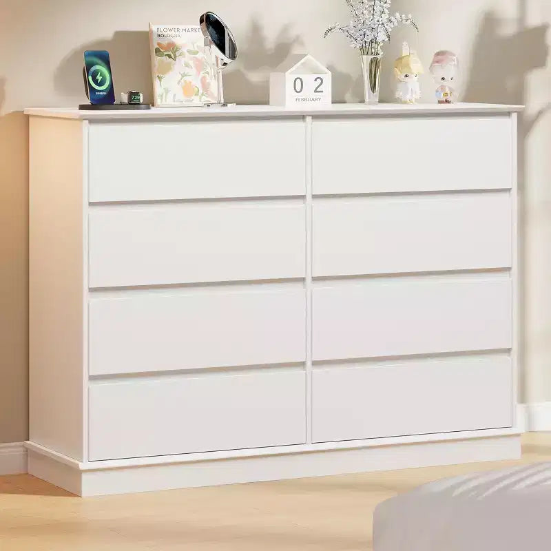 Commode double COZONY 51 po de large à 8 tiroirs – Grande commode horizontale avec tiroirs profonds et plateau large pour chambre, dressing, salon et couloir