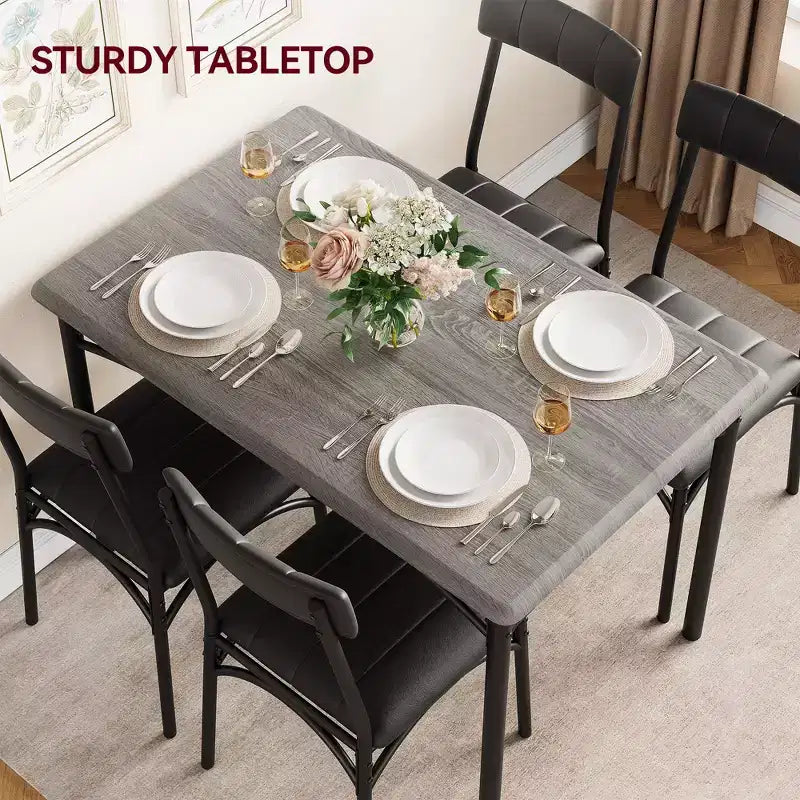 Table et chaises de cuisine, ensemble de table de salle à manger pour 4 avec chaises rembourrées, ensemble de table de cuisine en métal et bois, table à manger rectangulaire